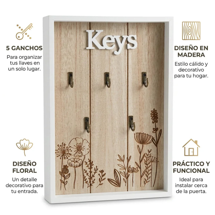 Porta Llave De Madera Cuadro Colgador Decorativo Para Llaves