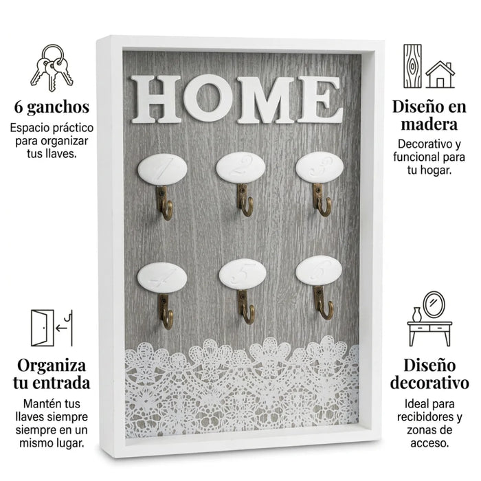 Porta Llave De Madera Cuadro Colgador Decorativo Para Llaves