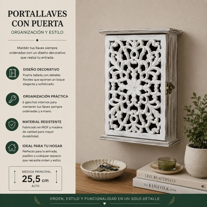 Porta Llave De Madera Diseño Mandala 6 Ganchos Para Llaves