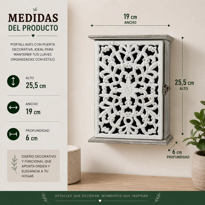 Porta Llave De Madera Diseño Mandala 6 Ganchos Para Llaves