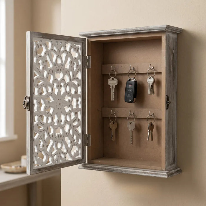 Porta Llave De Madera Diseño Mandala 6 Ganchos Para Llaves