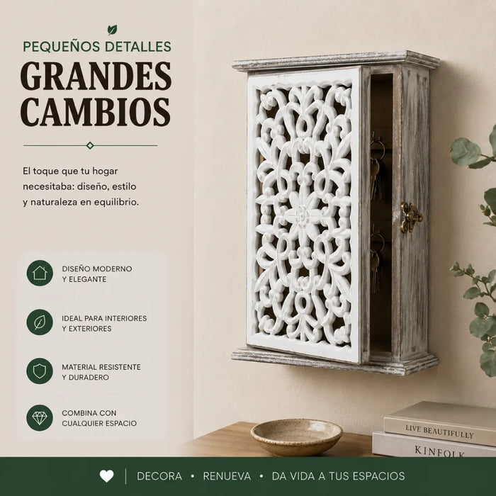 Porta Llave De Madera Diseño Mandala 6 Ganchos Para Llaves