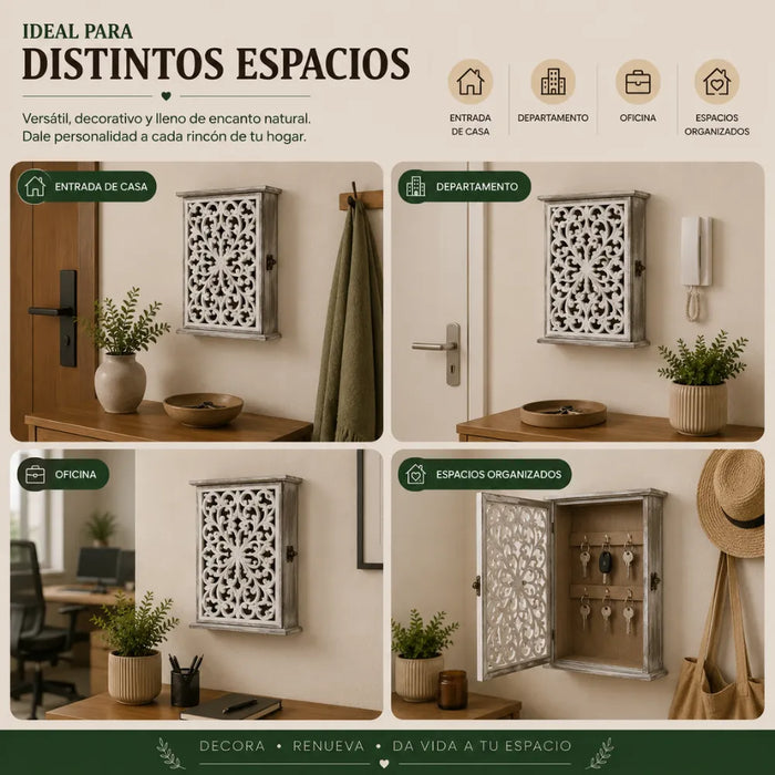 Porta Llave De Madera Diseño Mandala 6 Ganchos Para Llaves