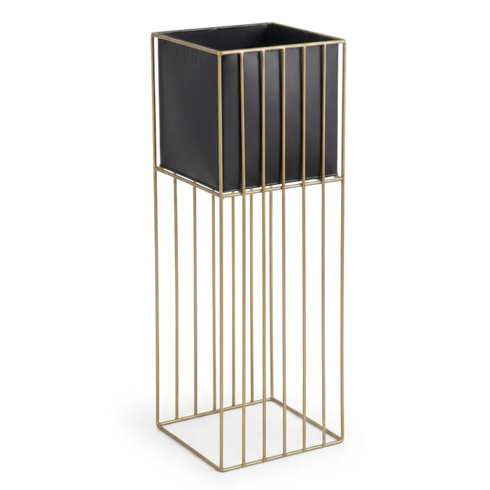 Porta Macetero Pedestal Maceta Plantas Negro Dorado Grande
