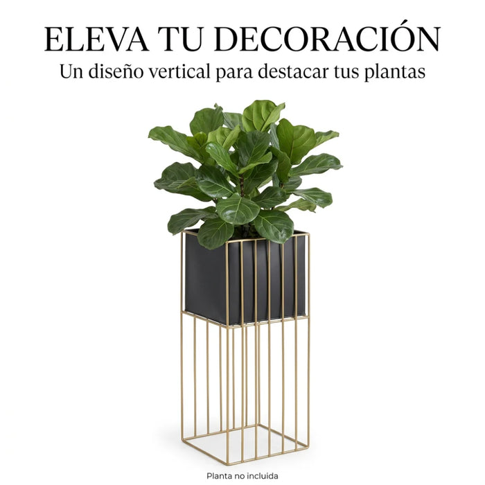 Porta Macetero Pedestal Maceta Plantas Negro Dorado Grande