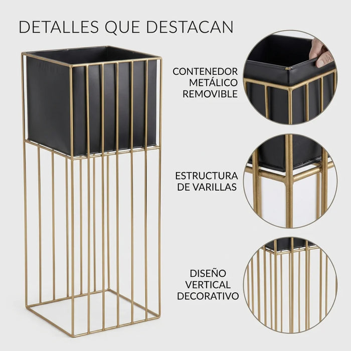 Porta Macetero Pedestal Maceta Plantas Negro Dorado Grande