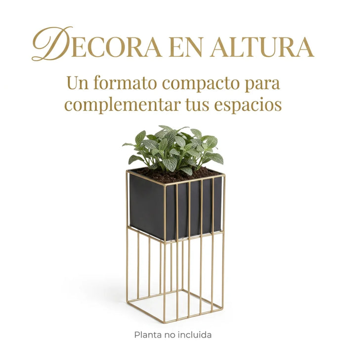 Porta Macetero Pedestal Maceta Plantas Negro Dorado Mediano