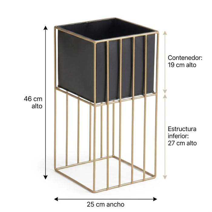 Porta Macetero Pedestal Maceta Plantas Negro Dorado Mediano
