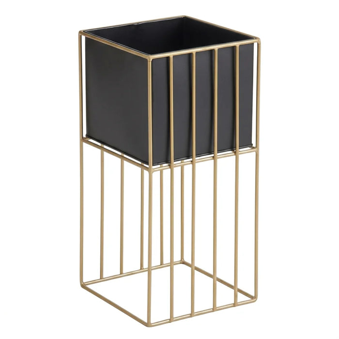 Porta Macetero Pedestal Maceta Plantas Negro Dorado Mediano