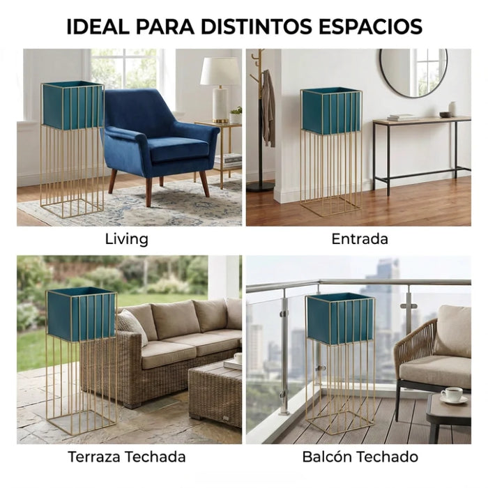 Porta Macetero Pedestal Maceta Plantas Verde Dorado Grande