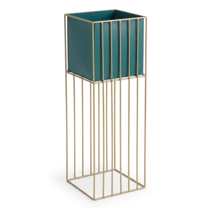 Porta Macetero Pedestal Maceta Plantas Verde Dorado Grande