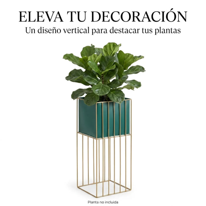 Porta Macetero Pedestal Maceta Plantas Verde Dorado Grande