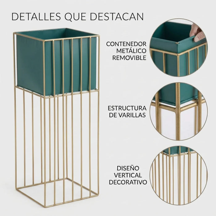 Porta Macetero Pedestal Maceta Plantas Verde Dorado Grande