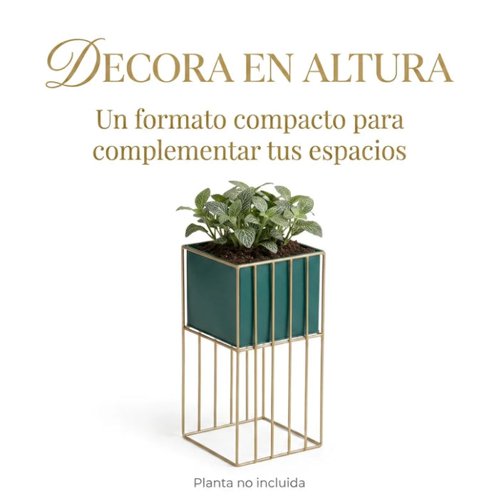 Porta Macetero Pedestal Maceta Plantas Verde Dorado Mediano