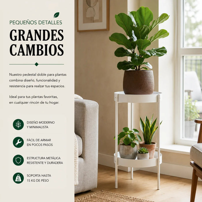 Porta Macetero Pedestal Para Plantas 2 Niveles Estante M