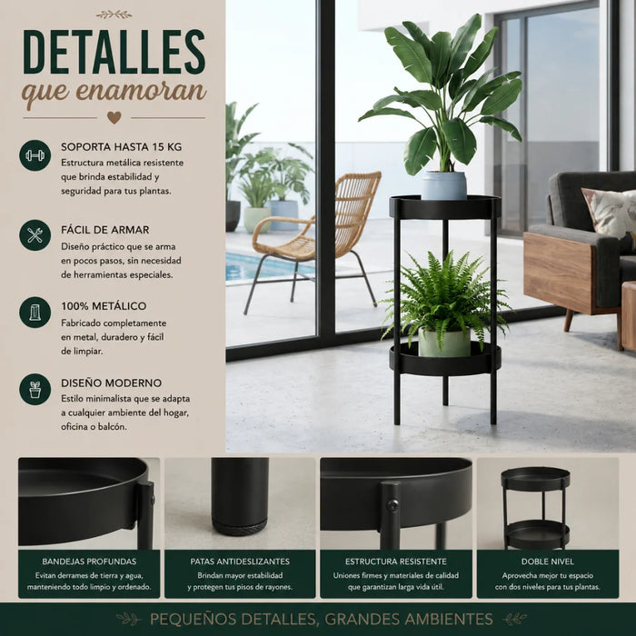 Porta Macetero Pedestal Para Plantas 2 Niveles Estante M