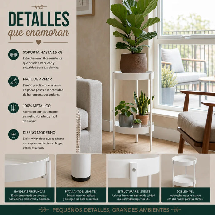 Porta Macetero Pedestal Para Plantas 2 Niveles Estante S