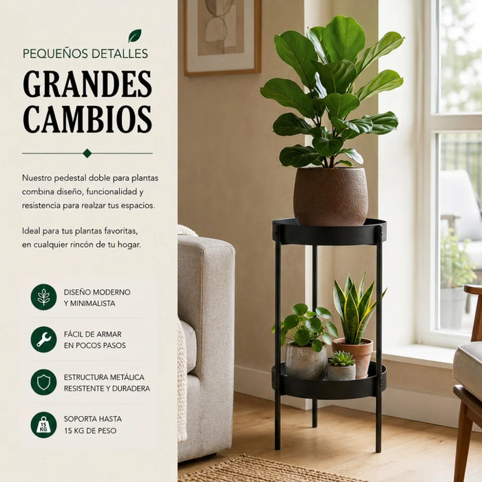 Porta Macetero Pedestal Para Plantas 2 Niveles Estante S