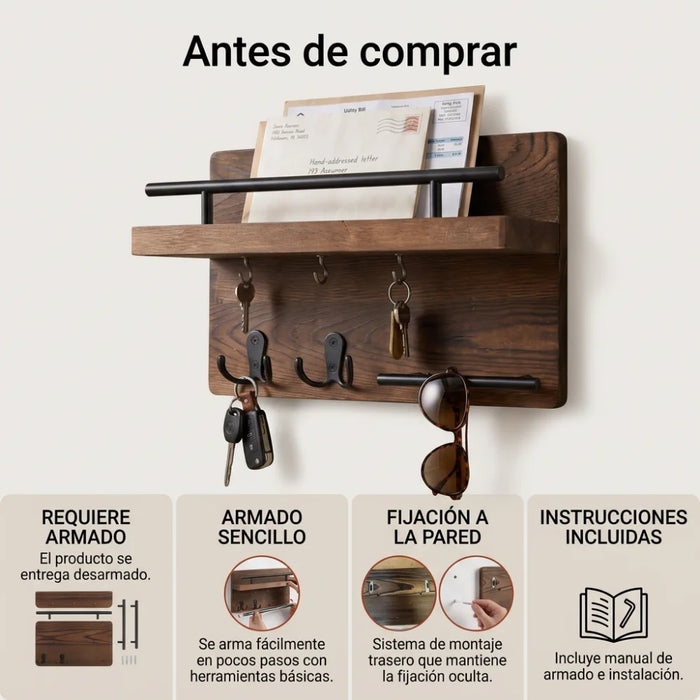 Portallaves De Madera Organizador Decorativo Para Llaves
