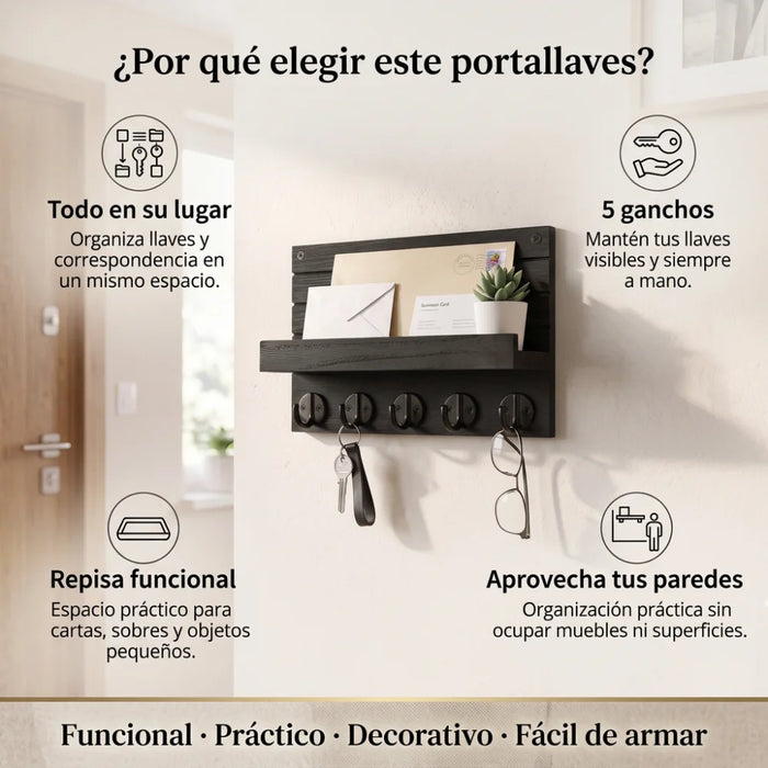 Portallaves De Madera Organizador Decorativo Para Llaves