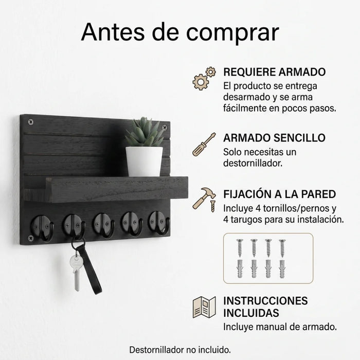 Portallaves De Madera Organizador Decorativo Para Llaves