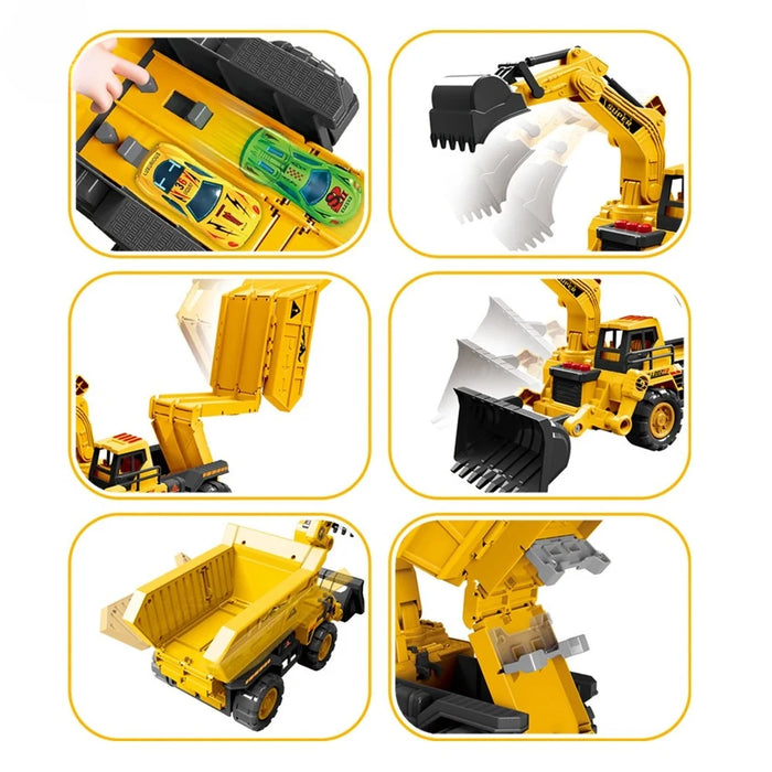 Retroexcavadora Porta Autitos 2 en 1 Rampa Pista Lanzamiento