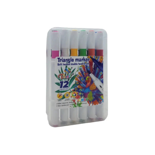 Set 12 Marcadores Triangulares Doble Punta En Base A Agua - Fliperex