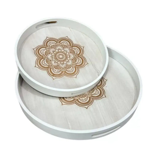 Set 2 Bandejas Desayuno Multiuso Madera Bambu Con Mandala - Fliperex