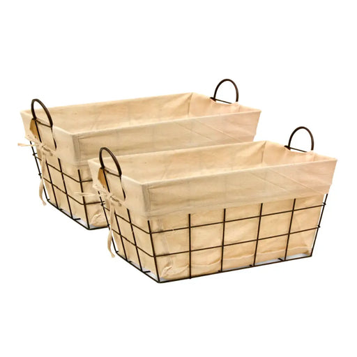Set 2 Canastos Metalico Rectangular Multiuso Con Tela Dentro - Fliperex