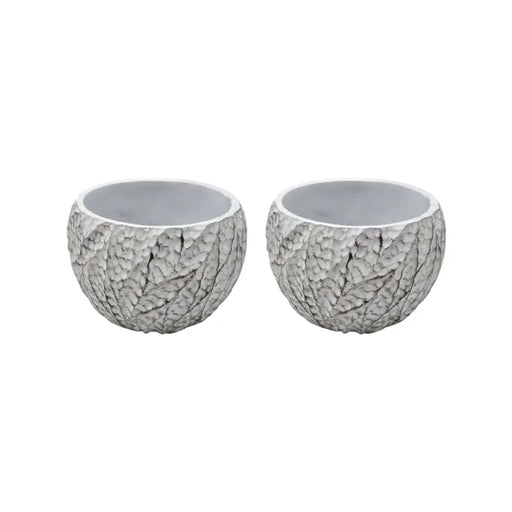 Set 2 Macetero Maceta Acabado Cemento Relieve Hojas Blanco M - Fliperex
