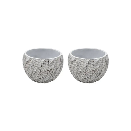 Set 2 Macetero Maceta Acabado Cemento Relieve Hojas Blanco S - Fliperex