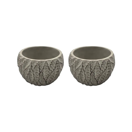 Set 2 Macetero Maceta Acabado Cemento Relieve Hojas Gris M - Fliperex