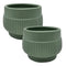 Set 2 Macetero Maceta Acabado Mate Verde Con Lineas Relieve