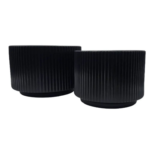 Set 2 Macetero Maceta De Ceramica Negro Lineas Verticales - Fliperex