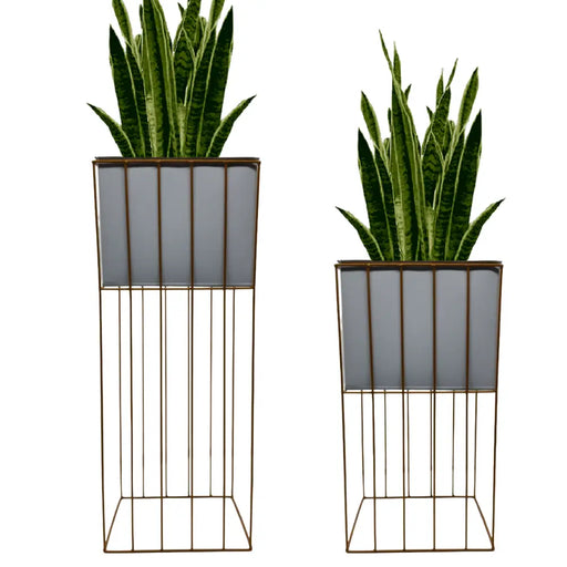 Set 2 Porta Macetero Pedestal Maceta Plantas Blanco Dorado - Fliperex