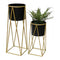 Set 2 Porta Maceteros Pedestal Maceta Plantas Negro Dorados