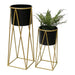 Set 2 Porta Maceteros Pedestal Maceta Plantas Negro Dorados - Fliperex