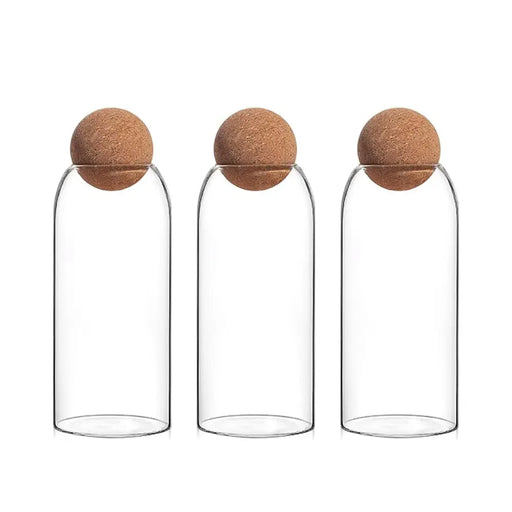 Set 3 Botellas Frascos Vidrio Transparente Tapa De Corcho L - Fliperex