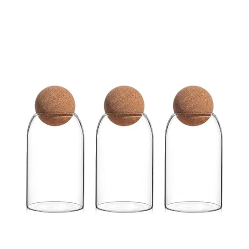 Set 3 Botellas Frascos Vidrio Transparente Tapa De Corcho M - Fliperex