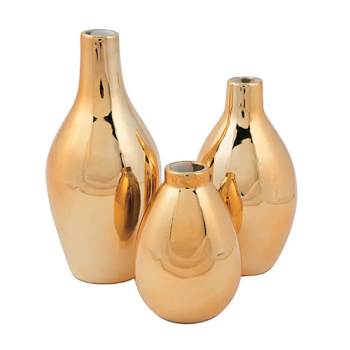 Set 3 Floreros Jarrones Dorados De Mesa Modernos Decorativos - Fliperex