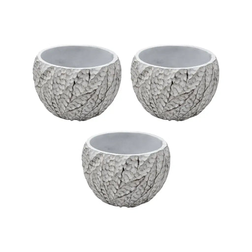 Set 3 Macetero Maceta Acabado Cemento Relieve Hojas Blanco S - Fliperex