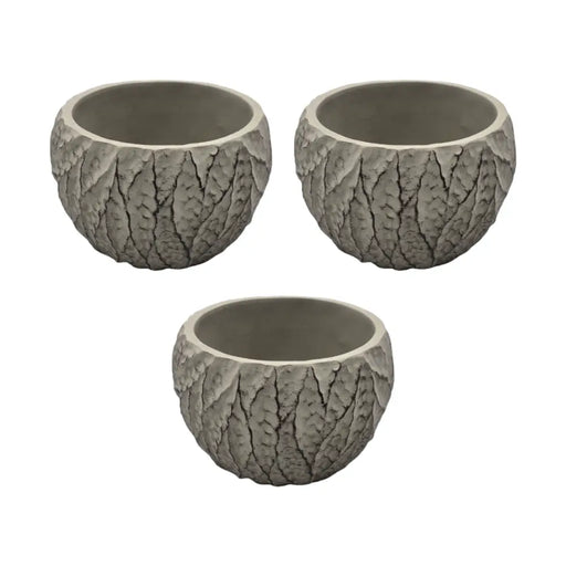 Set 3 Macetero Maceta Acabado Cemento Relieve Hojas Gris M - Fliperex