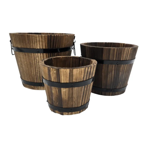 Set 3 Maceteros De Madera Tipo Barril Para Jardín Terrazas - Fliperex