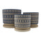 Set 3 Maceteros Maceta De Ceramica Azul Con Patrones Beige