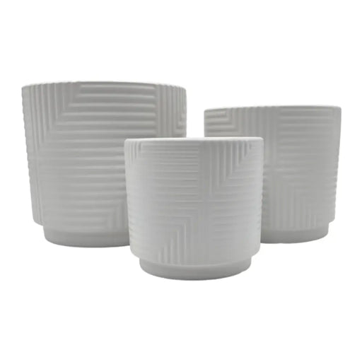 Set 3 Maceteros Maceta De Ceramica Blanco Con Linea Cuadrada - Fliperex