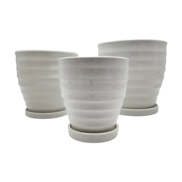 Set 3 Maceteros Maceta De Cerámica Blancos Líneas Horizontal - Fliperex