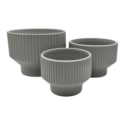 Set 3 Maceteros Maceta De Ceramica Copon Lineas Gris Mate - Fliperex
