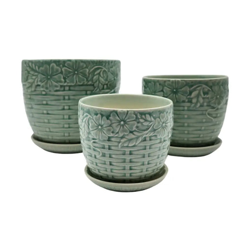 Set 3 Maceteros Maceta De Cerámica Diseño Flores Calipso - Fliperex