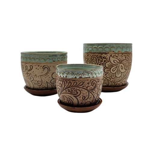 Set 3 Maceteros Maceta De Cerámica Diseño Rustico Flores - Fliperex