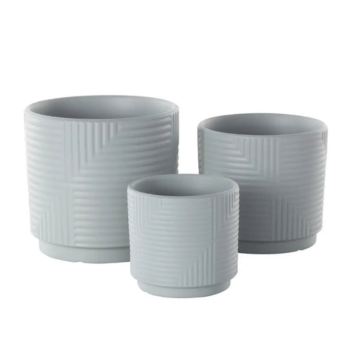 Set 3 Maceteros Maceta De Ceramica Gris Con Lineas Cuadradas - Fliperex